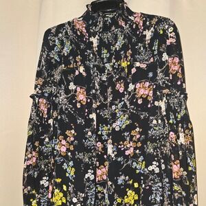 525 Cinq a Sept Floral Print Smocked Mock Neck Long Sleeve Mini Dress size 6 EUC